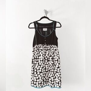 Anthro Floreat 100% Silk Spring Polka Dot Sleeveless Mini Dress Black White Blue